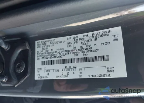 2018 Ford F-150 Lariat из США, поврежденный, VIN 1FTEW1E54JFC59278